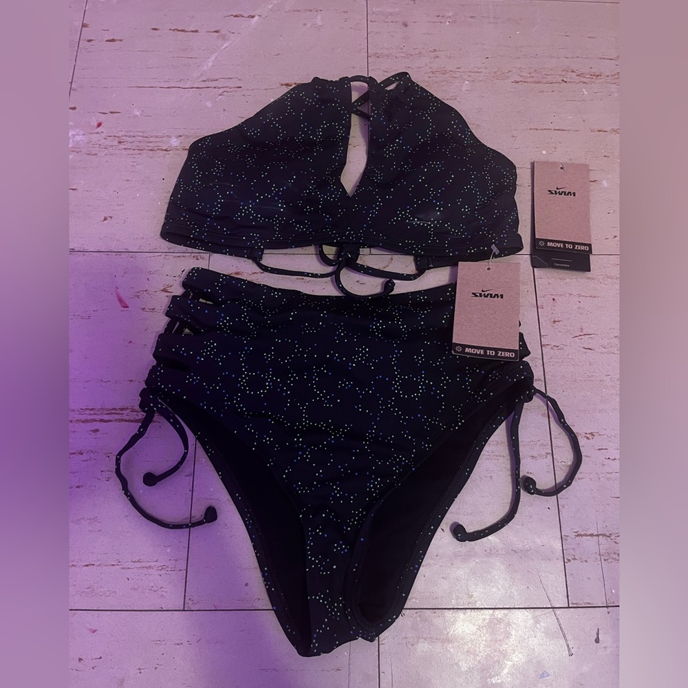 Nike Black Bikini with White, Blue, and Green Accents